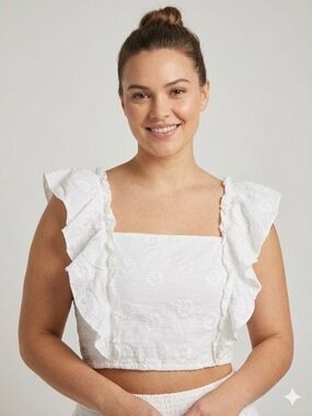 Altar'd State White Sunflower Ruffle Sleeve Crop Top Size XL NWT